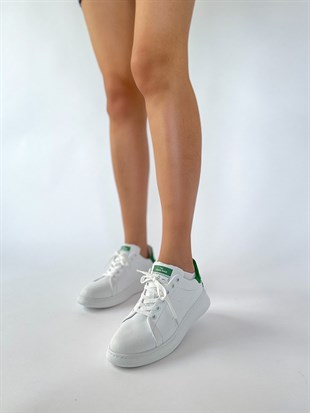 Megan Beyaz-Yeşil Bağlı Kadın Spor Ayakkabı