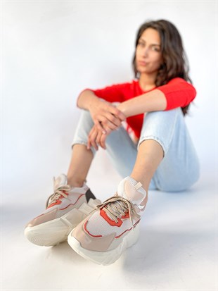 STONE Bej-Oranj Bağlı Kadın Spor Ayakkabı