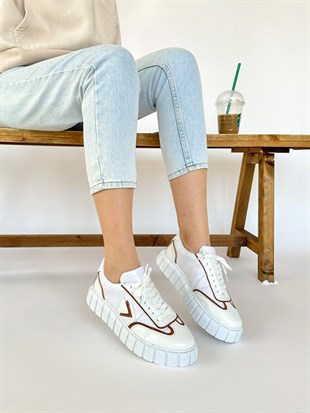 VENICE Beyaz-Kahve Bağlı Kadın Spor Ayakkabı