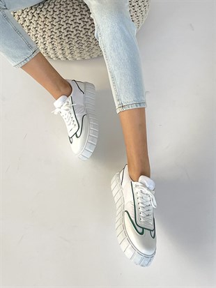 VENICE Beyaz-Yeşil Bağlı Kadın Spor Ayakkabı